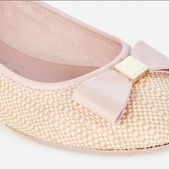 💕TED BAKER LONDON💕 Sualli Flat Raffia Pink Bow Ballet Pumps 38 New Without Box - Picture 10 of 16